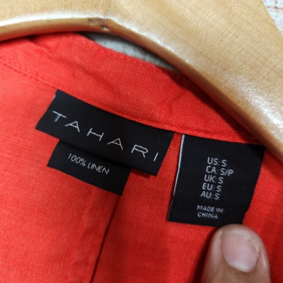Tahari Womens S 100% Linen Open Front Career Casual Blazer Pockets Redish Orange - Picture 9 of 15